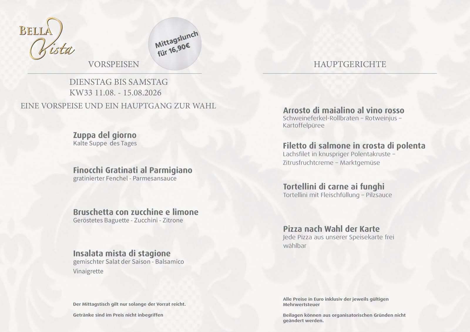 Deutsche Speisekarte